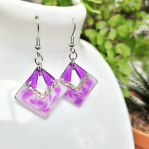 Boucles d'Oreilles "Éclat Géométrique Violet & Marbré"