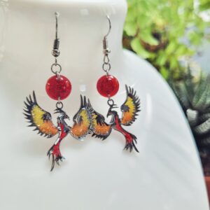 Boucles d'Oreilles "Oiseaux de Feu et Lave Scintillante"