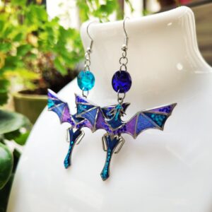 Boucles d'Oreilles "Dragons Ailés et Flammes Azurées"