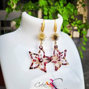 Boucles d'Oreilles "Étoile Rouge Éclatante" aux Fleurs Séchées