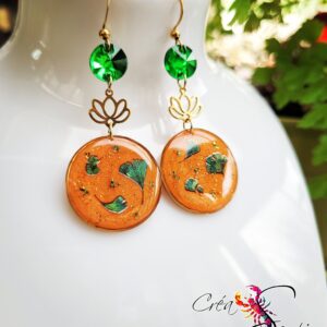 Boucles d'Oreilles "Automne Doré" Ginkgo & Lotus
