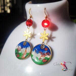 Boucles d'Oreilles "Paysage Enchanté" aux Fleurs et Perles
