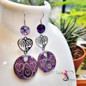 Boucles d'Oreilles "Arbre de Vie & Cœurs Pourpres"