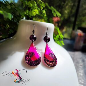 Boucles d'oreilles "Gouttes Vibrantes Fuchsia Scintillant"