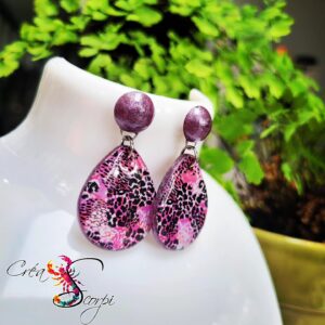 Boucles d'oreilles "Gouttes Félines Fuchsia"