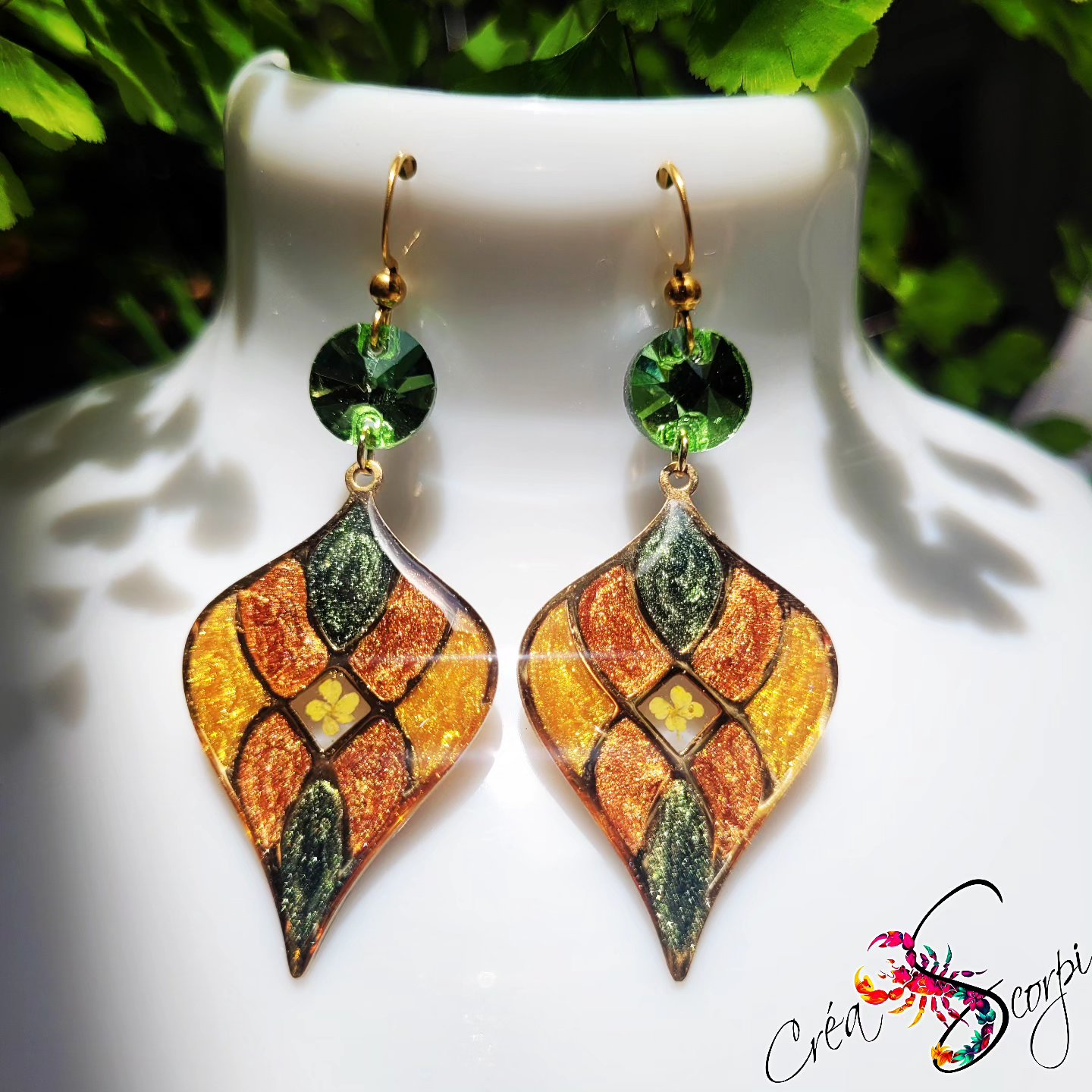 Boucles d'oreilles "Éclat d'Automne" Style Vitrail – Image 2