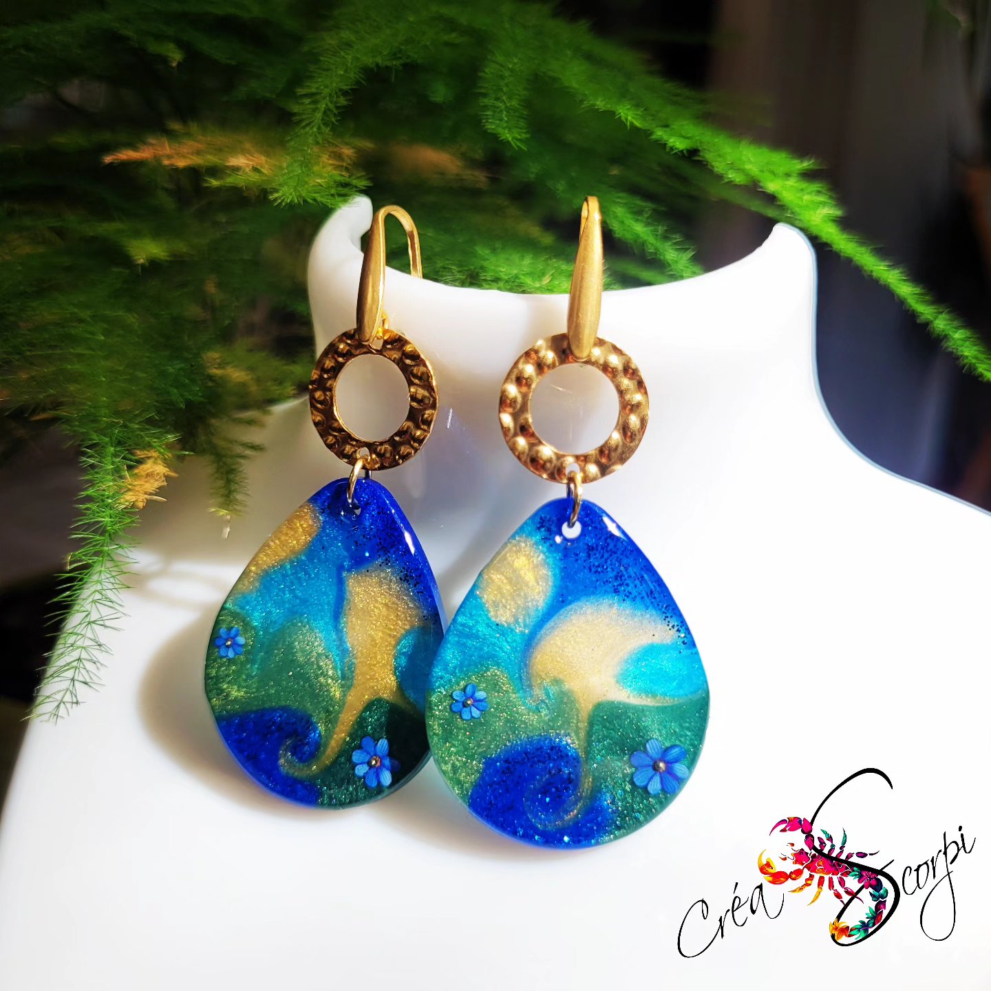 Boucles d'Oreilles Goutte Océan Mystique - Finition Dorée – Image 2