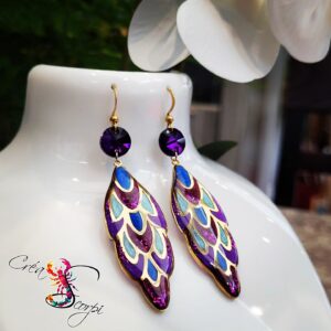 Boucles d'Oreilles Plumes de Paon Améthyste