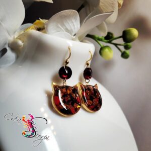 Boucles d'Oreilles Chats "Ambre Feu"