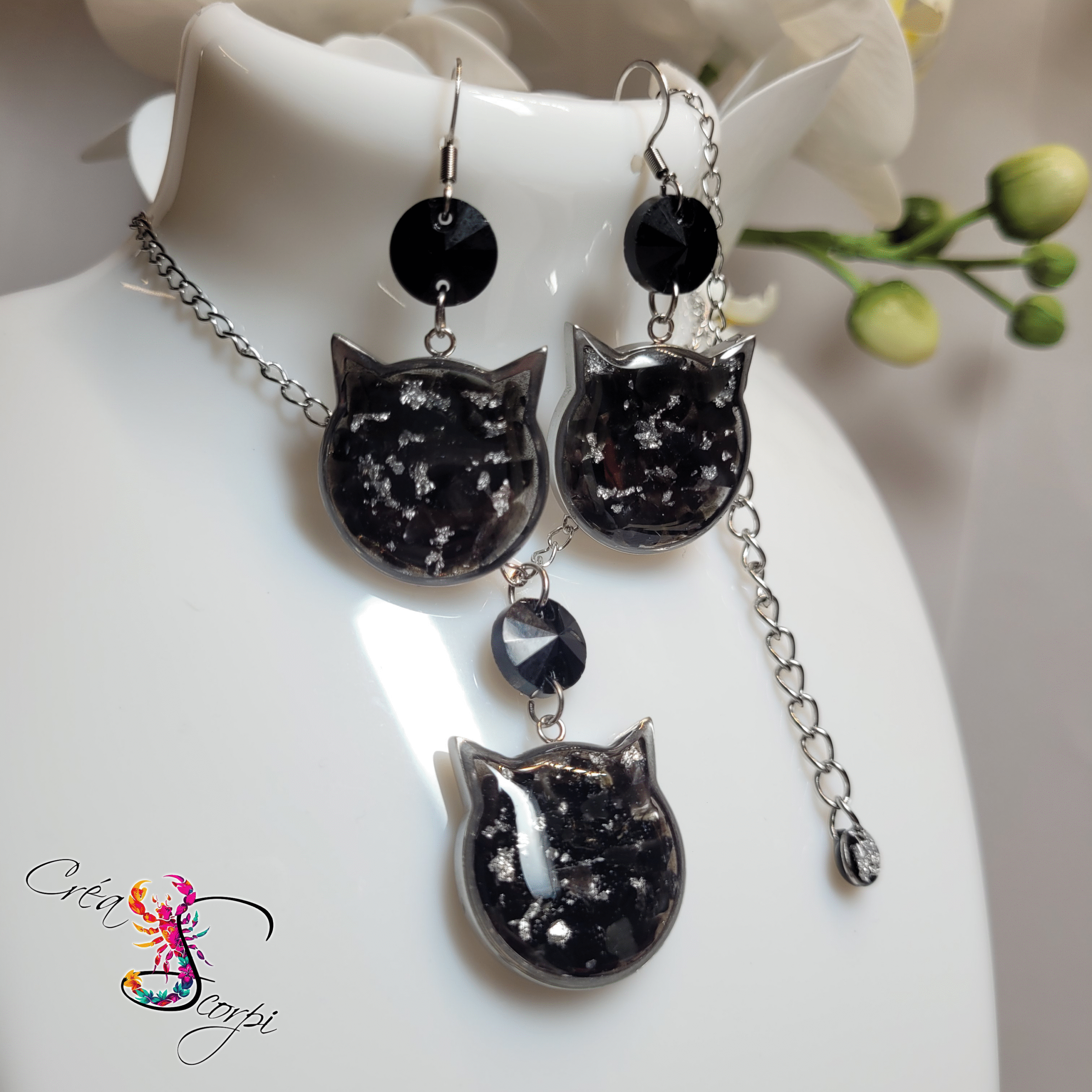 Parure "Chat Noir Céleste"