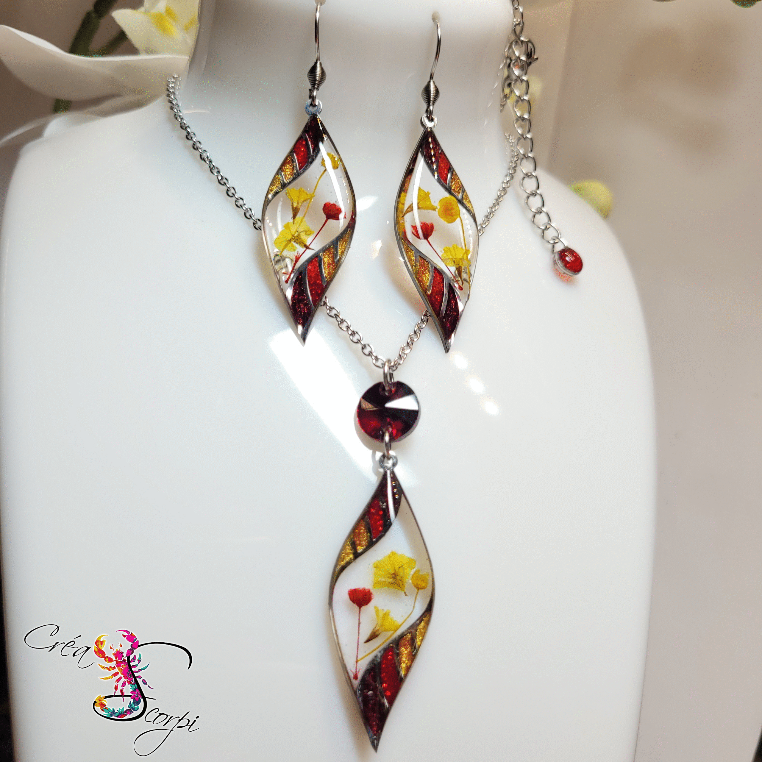 Parure "Éclat Floral Flammes d'Automne" – Image 2