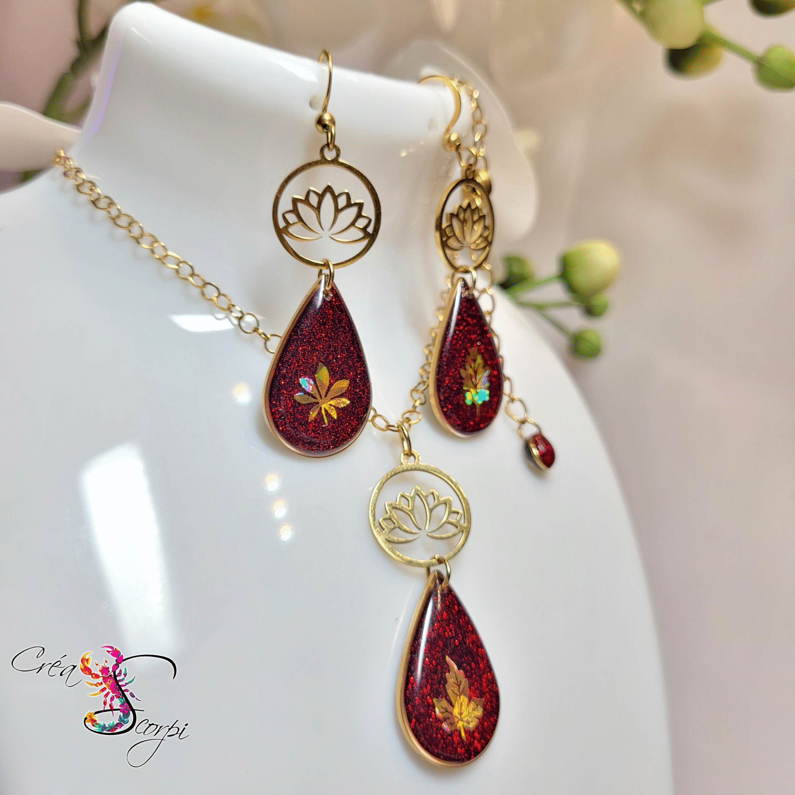 Parure "Éclat d'Automne - Lotus Rouge Passion"