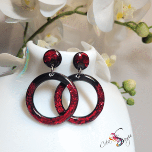 Boucles d'Oreilles Cercles Scintillants Rouge & Noir