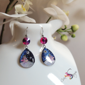 Boucles d'Oreilles Scène Hivernale Pailletée