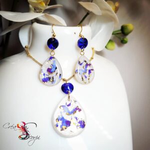 Parure Florale Abstraite Bleue et Or