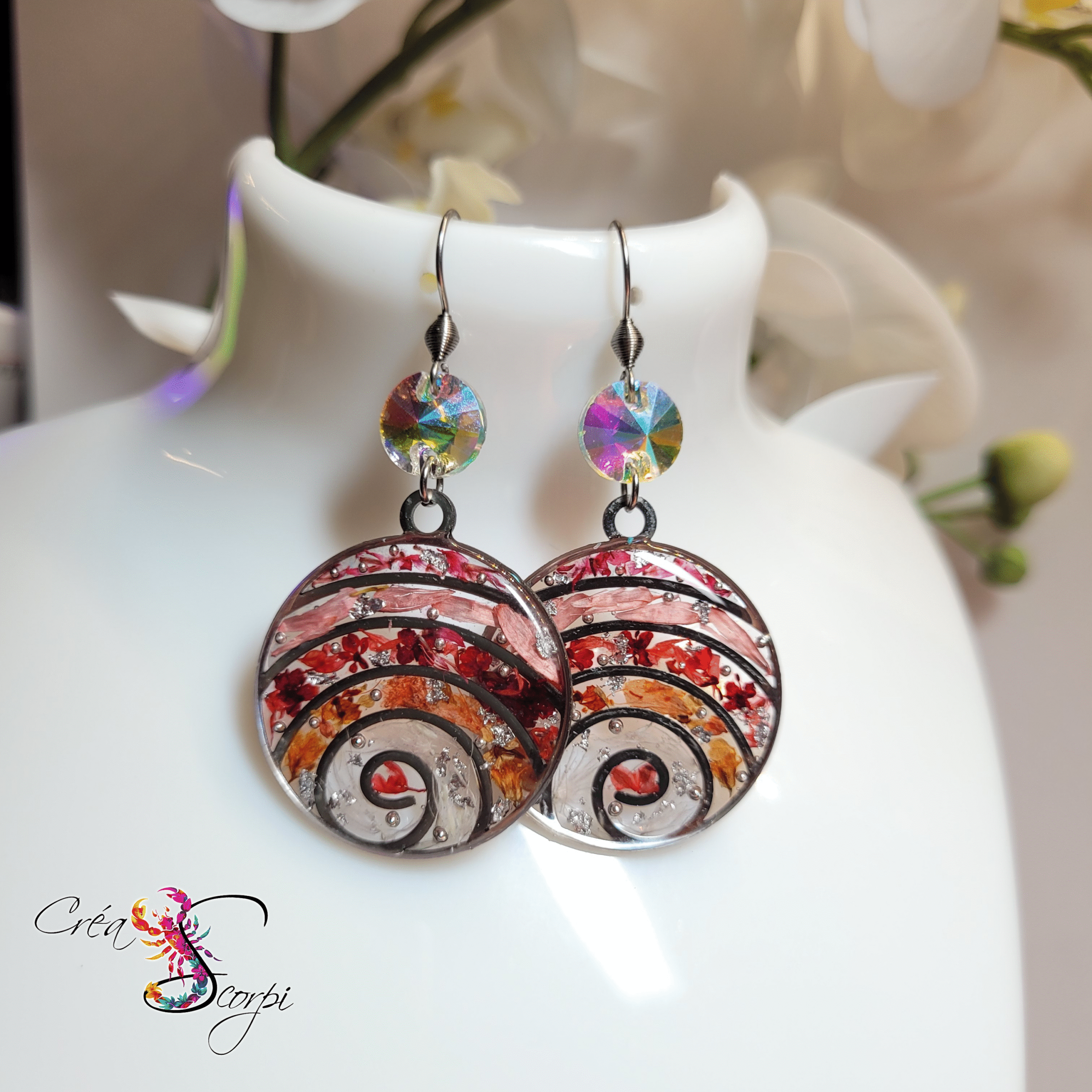 Boucles d'Oreilles Galaxie Florale Rosée – Image 4
