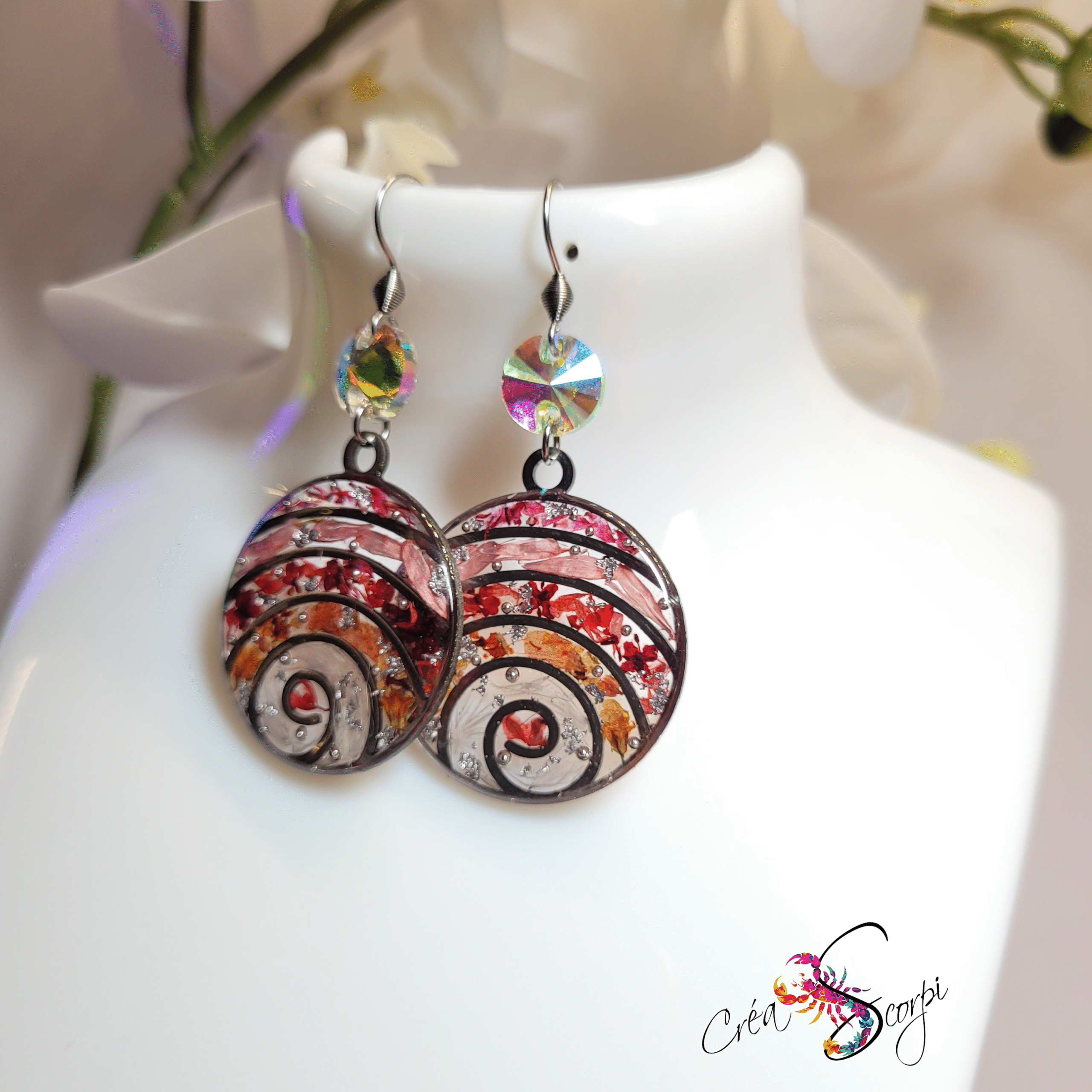 Boucles d'Oreilles Galaxie Florale Rosée – Image 3