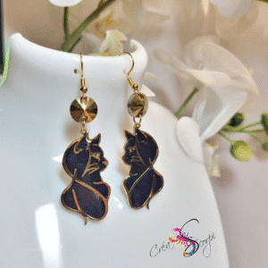 Boucles d'Oreilles Chats Noirs Élégants Dorées