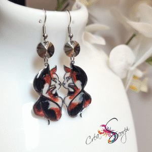 Boucles d'Oreilles Chats Amoureux Bicolores