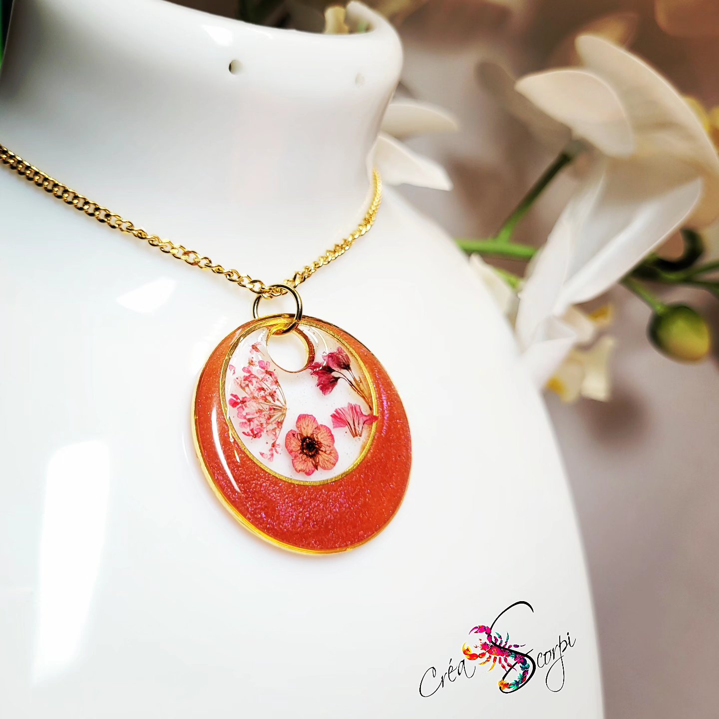 Collier Cercle Floral Cuivré avec Fleurs Séchées – Image 3