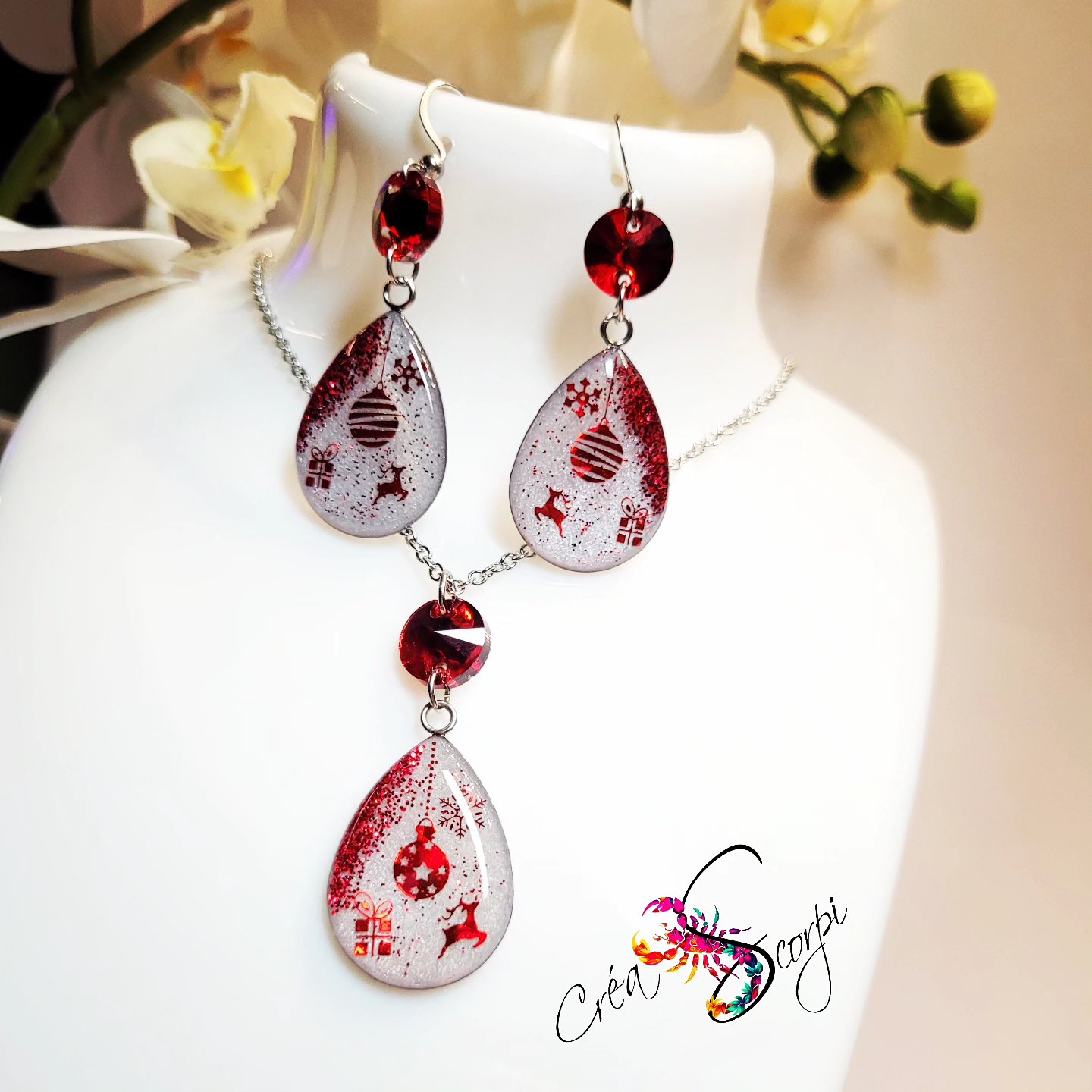Parure de Fêtes Scintillante Rouge et Argent – Image 2