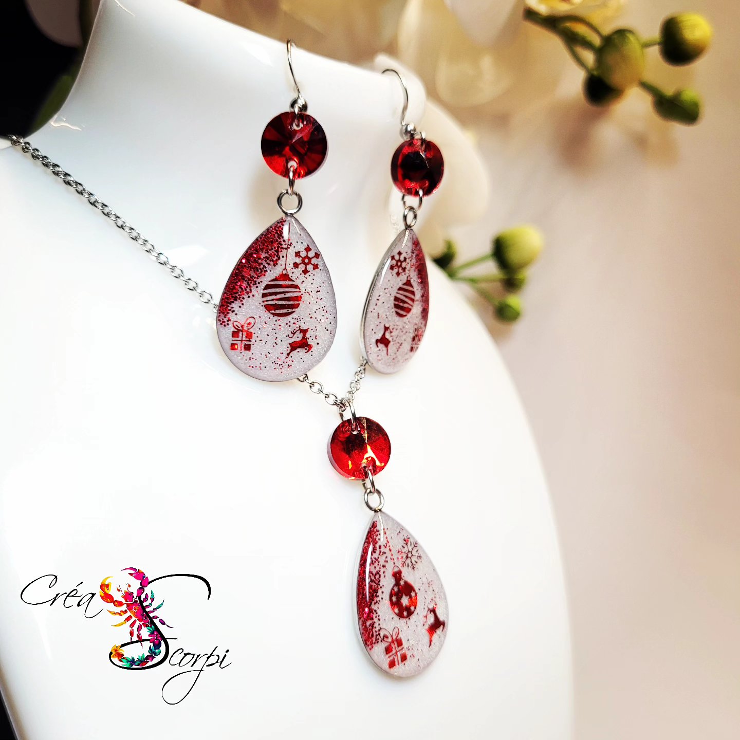 Parure de Fêtes Scintillante Rouge et Argent – Image 3