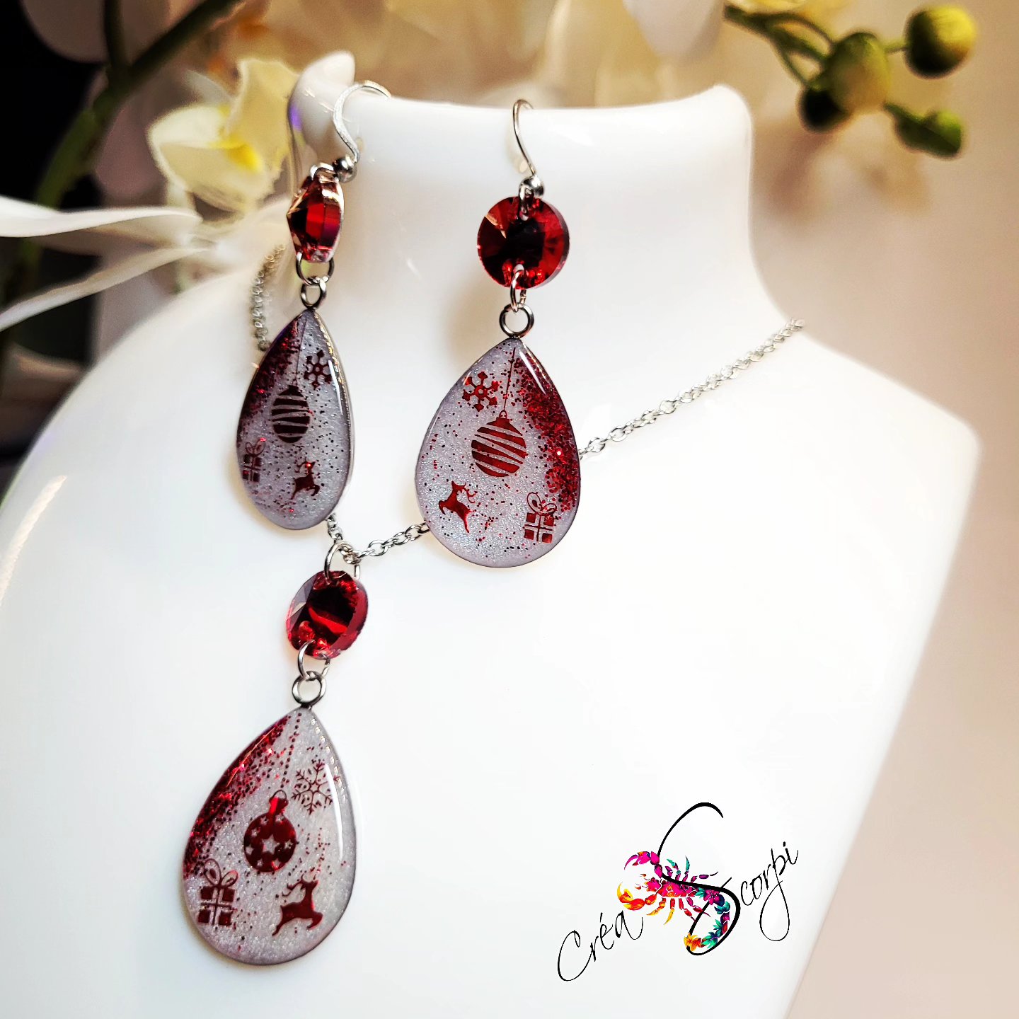 Parure de Fêtes Scintillante Rouge et Argent – Image 4