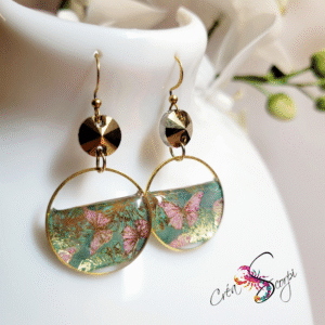 Boucles d'oreilles Univers créatif "Papillons Enchantés Or & Jade"