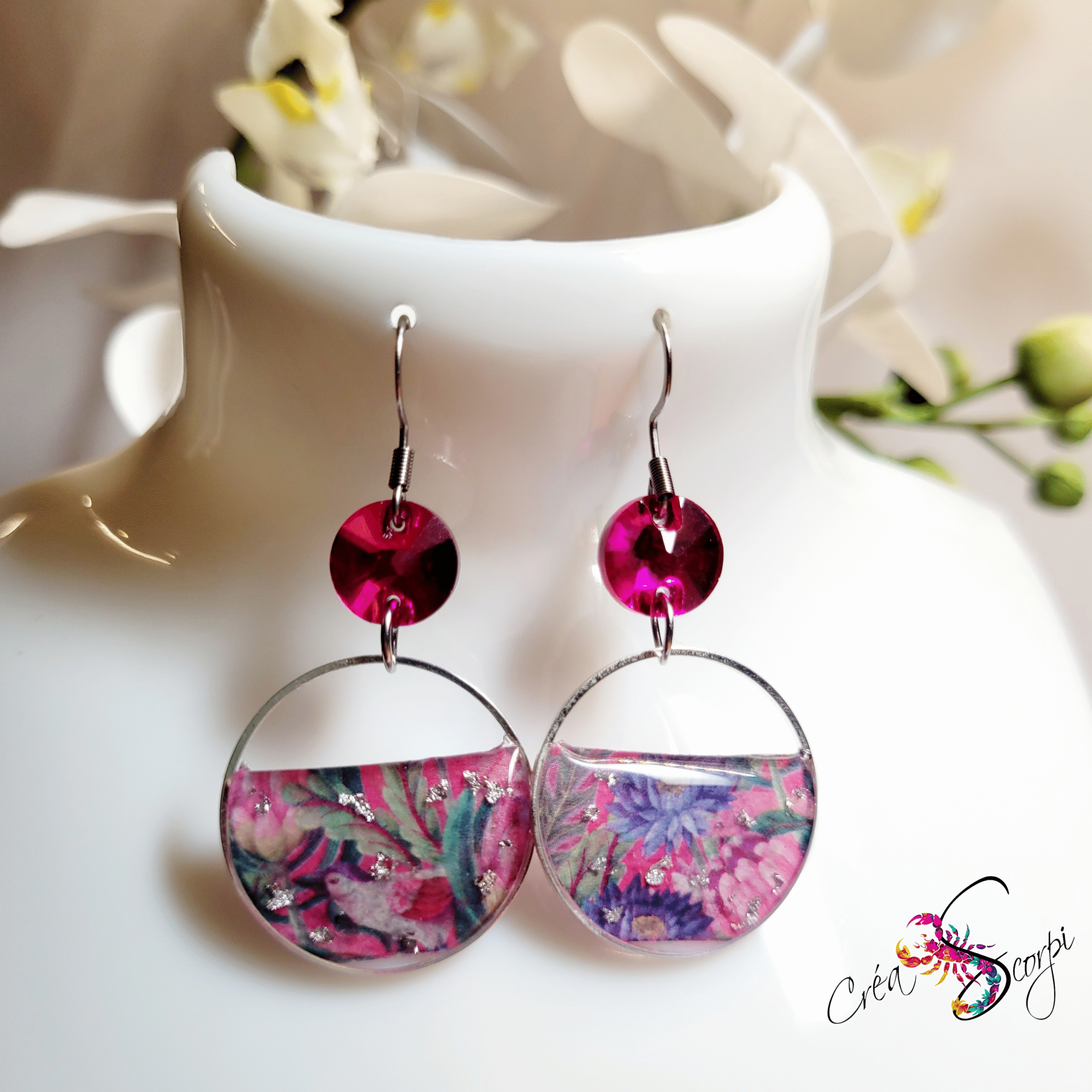 Boucles d'oreilles Univers créatif "Floraux Tropical Pink" – Image 4