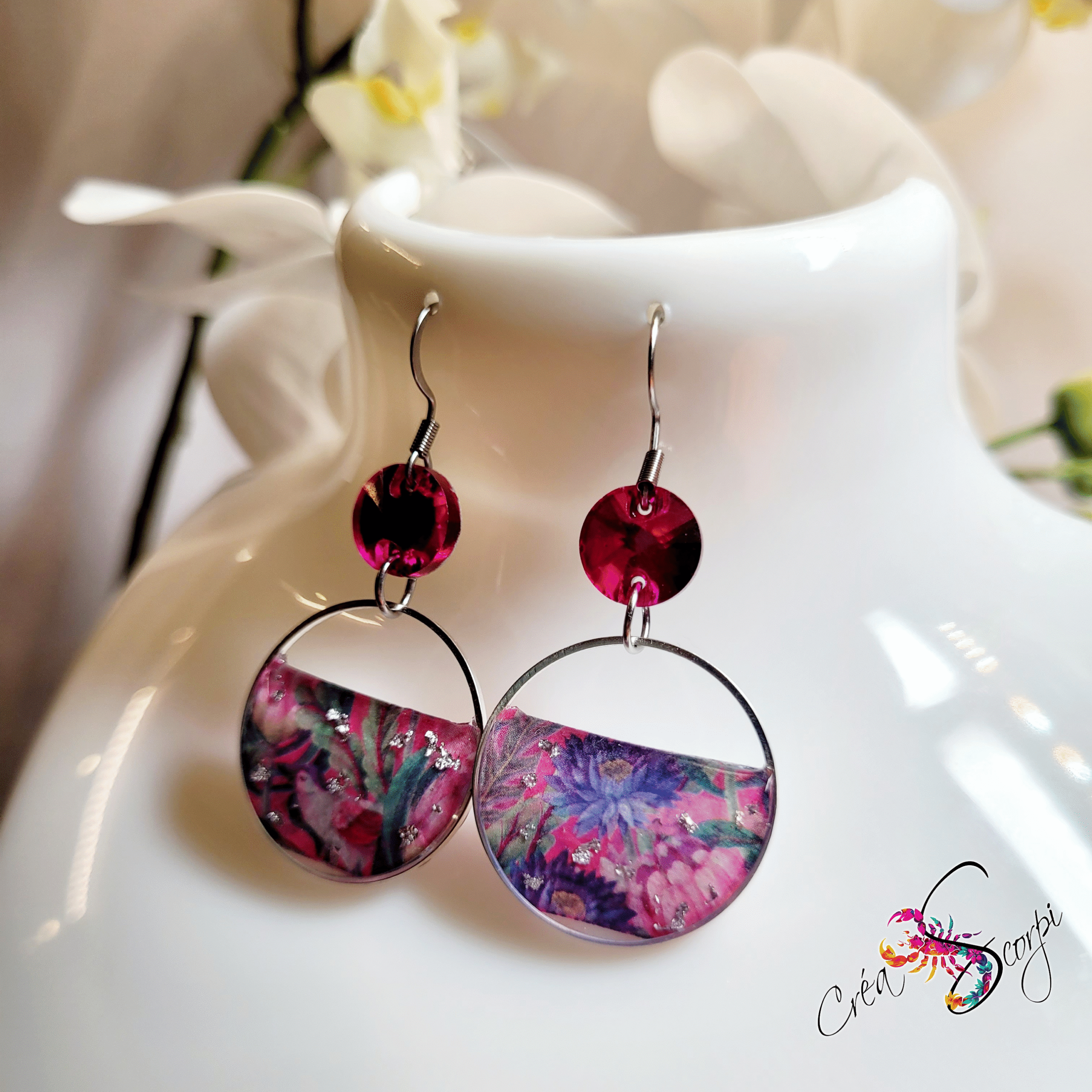 Boucles d'oreilles Univers créatif "Floraux Tropical Pink" – Image 2