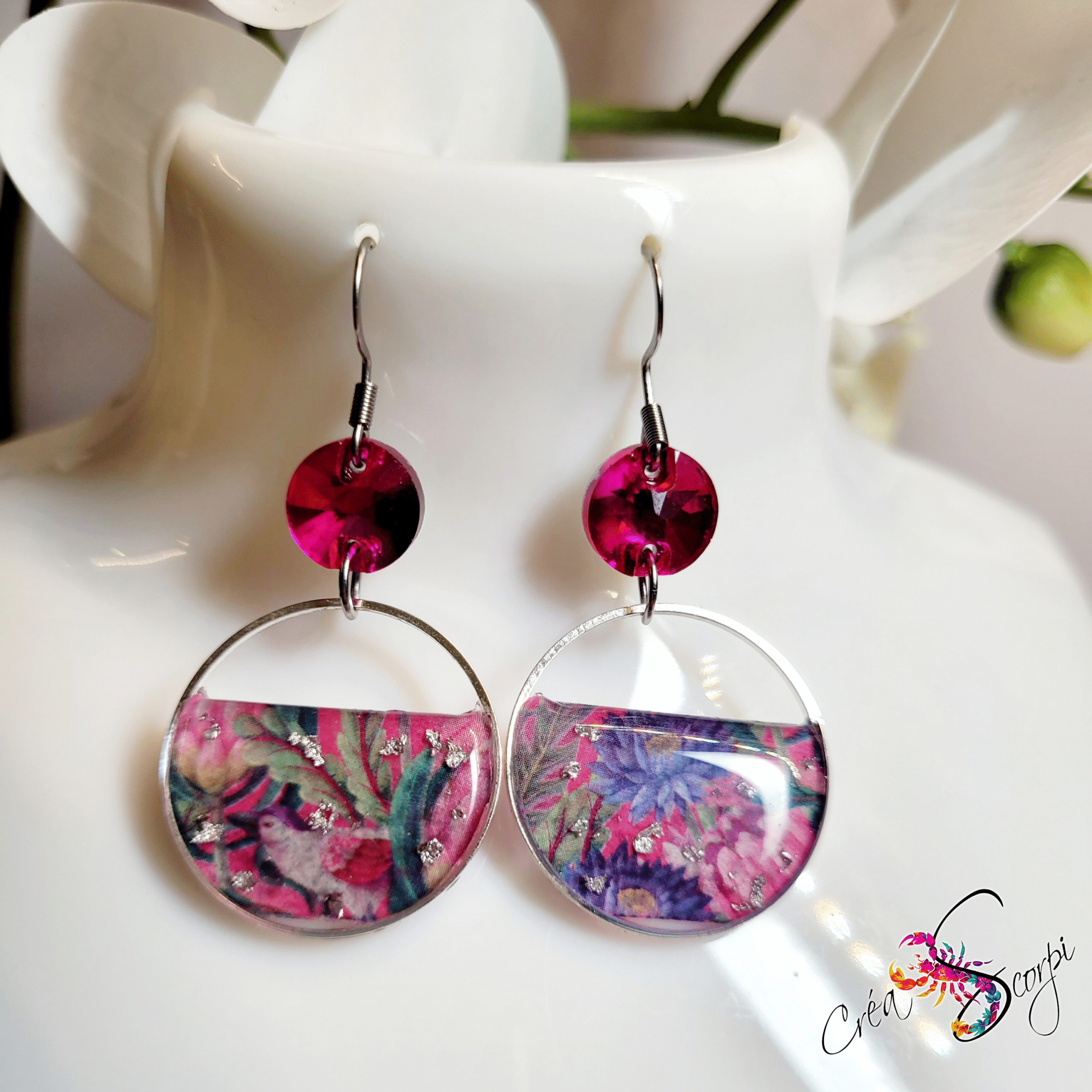 Boucles d'oreilles Univers créatif "Floraux Tropical Pink" – Image 3