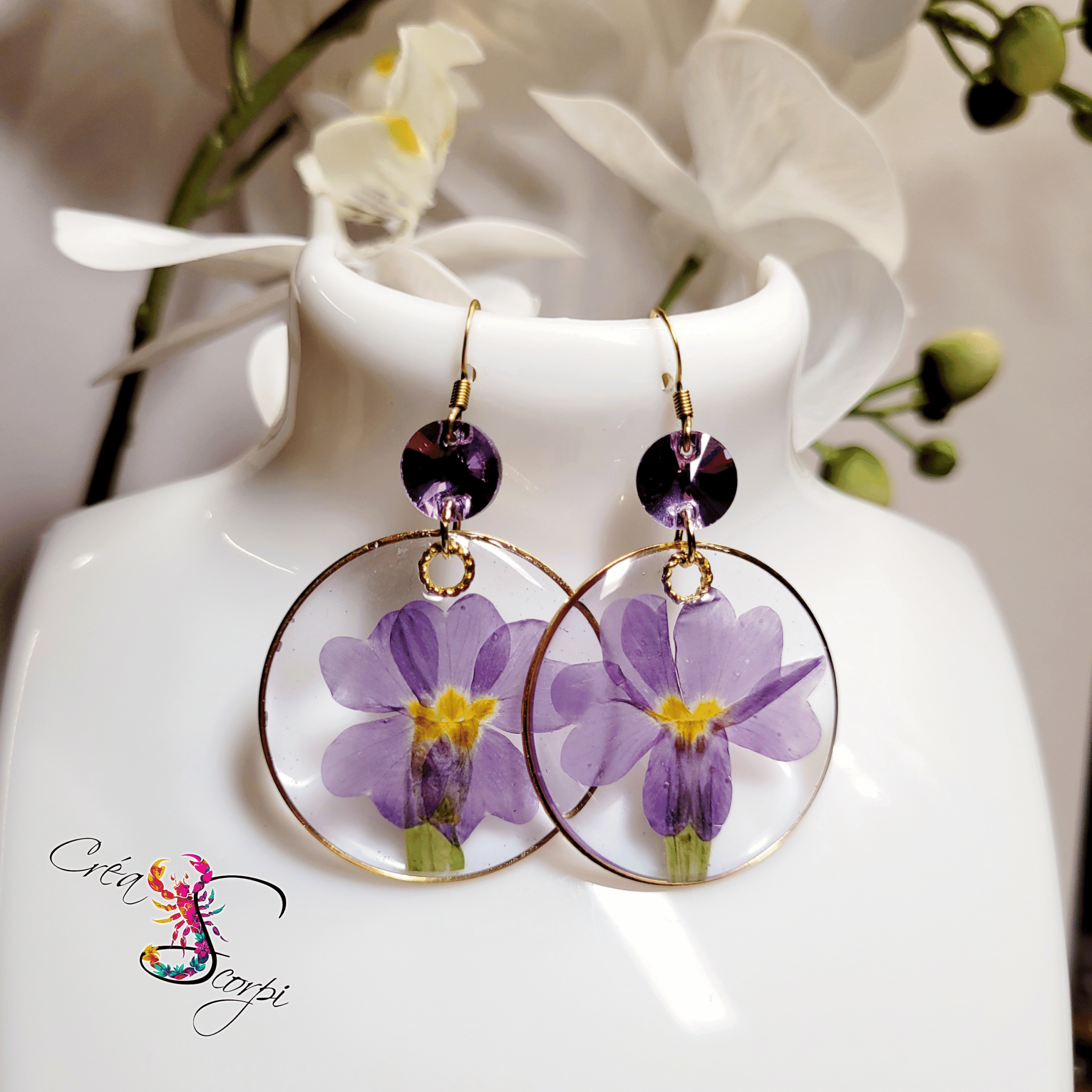Boucles d'oreilles Beauté Naturelle "Primevère Violette Éclatante" – Image 3