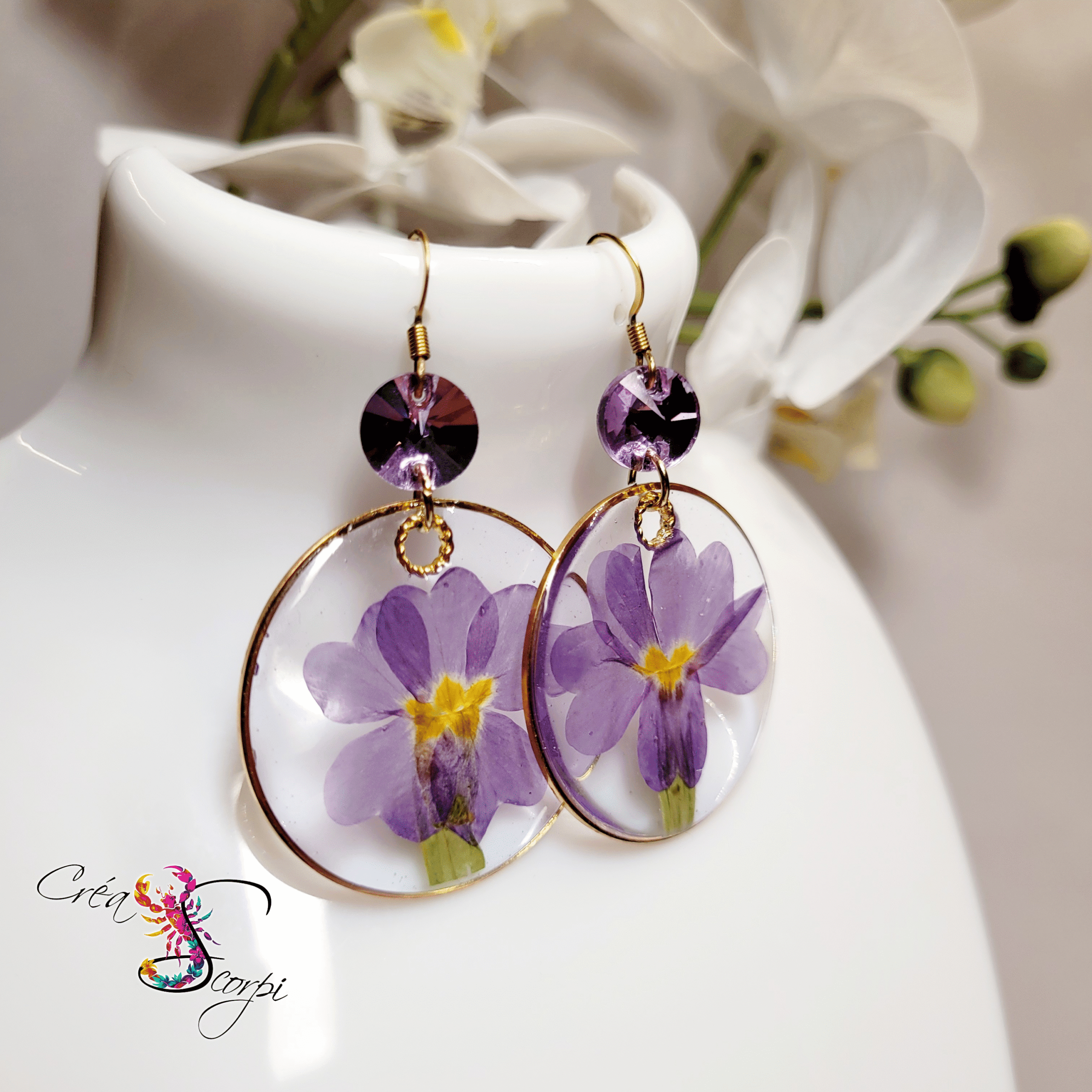 Boucles d'oreilles Beauté Naturelle "Primevère Violette Éclatante" – Image 4