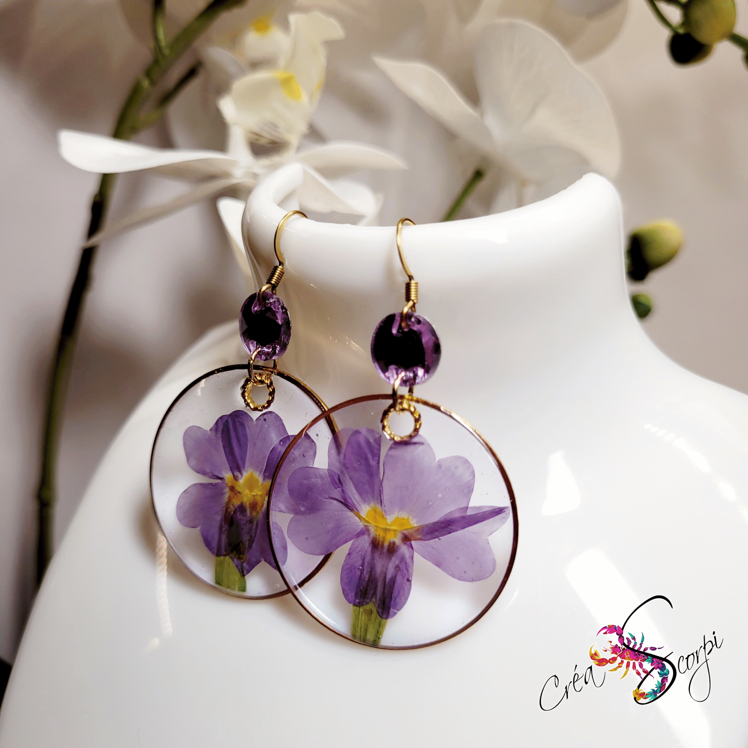 Boucles d'oreilles Beauté Naturelle "Primevère Violette Éclatante" – Image 2