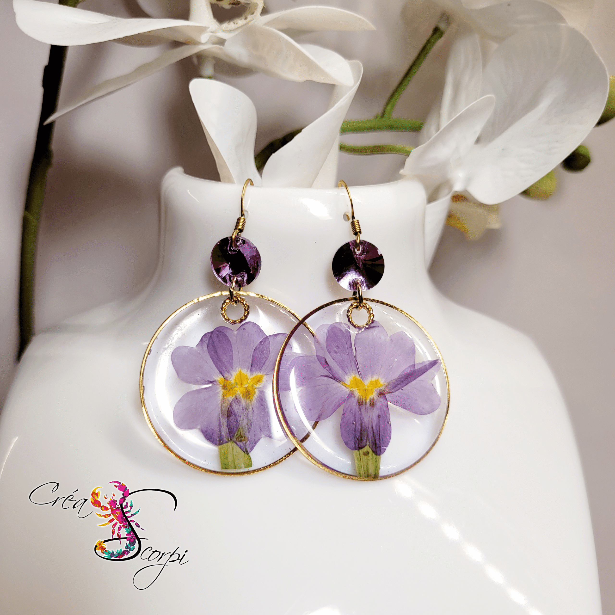 Boucles d'oreilles Beauté Naturelle "Primevère Violette Éclatante"