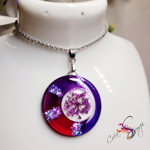 Pendentif Nature Captive "Galaxie Florale Violette"