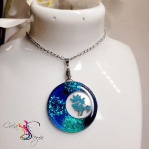 Pendentif Nature Captive "Profondeur Océane et Fleur Céleste"