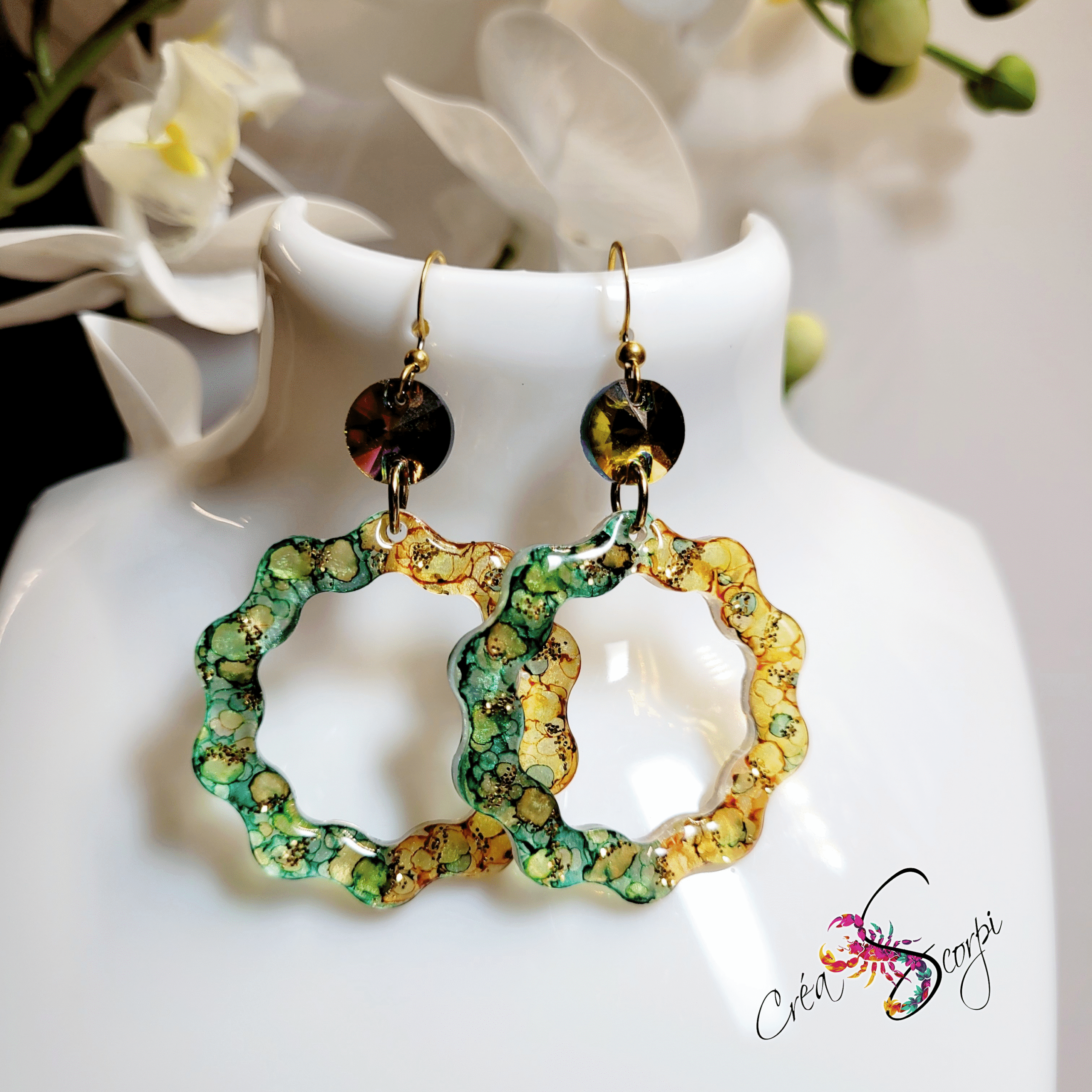 Boucles d'Oreilles Anneaux "Éclat Mosaïque Végétale" – Image 4