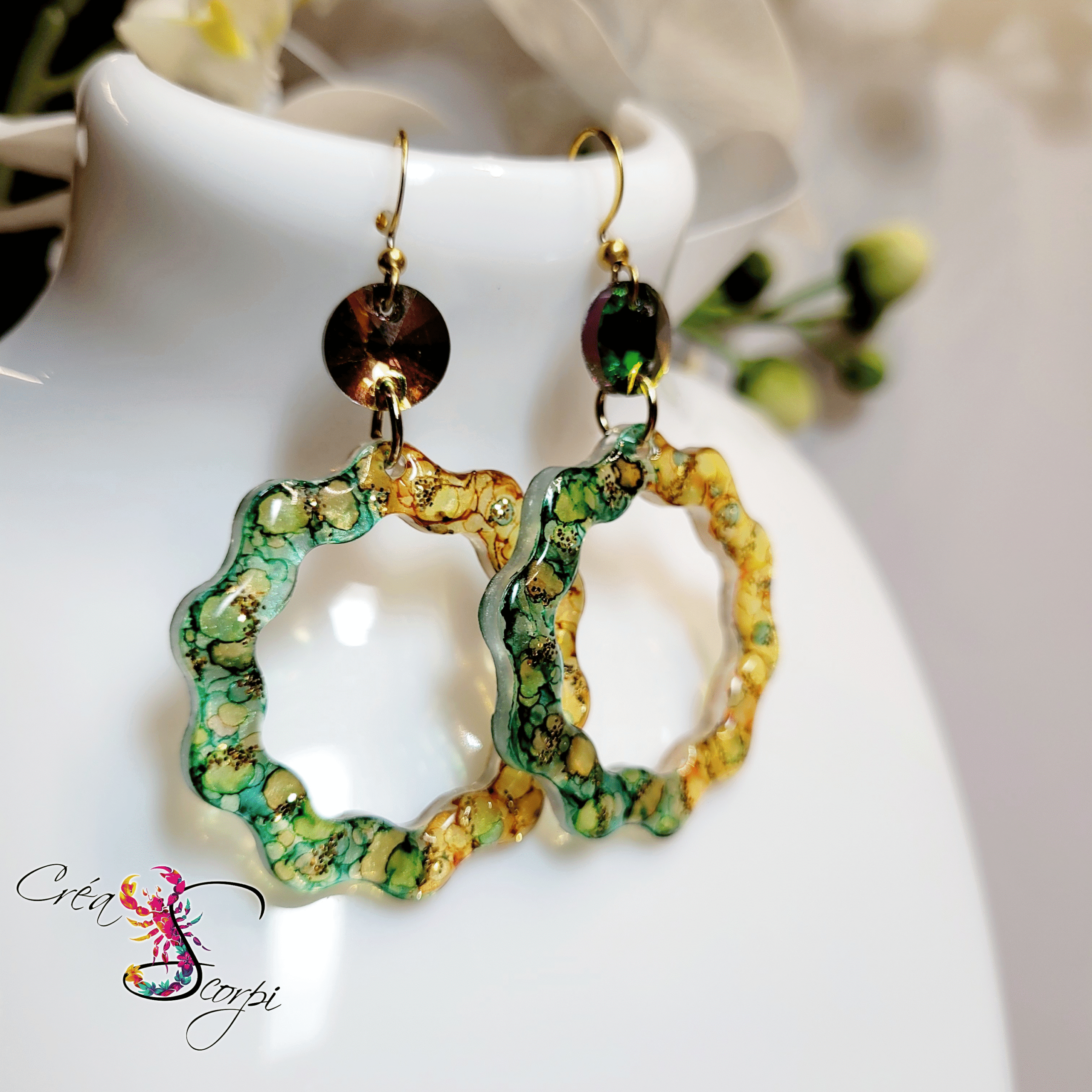 Boucles d'Oreilles Anneaux "Éclat Mosaïque Végétale" – Image 2
