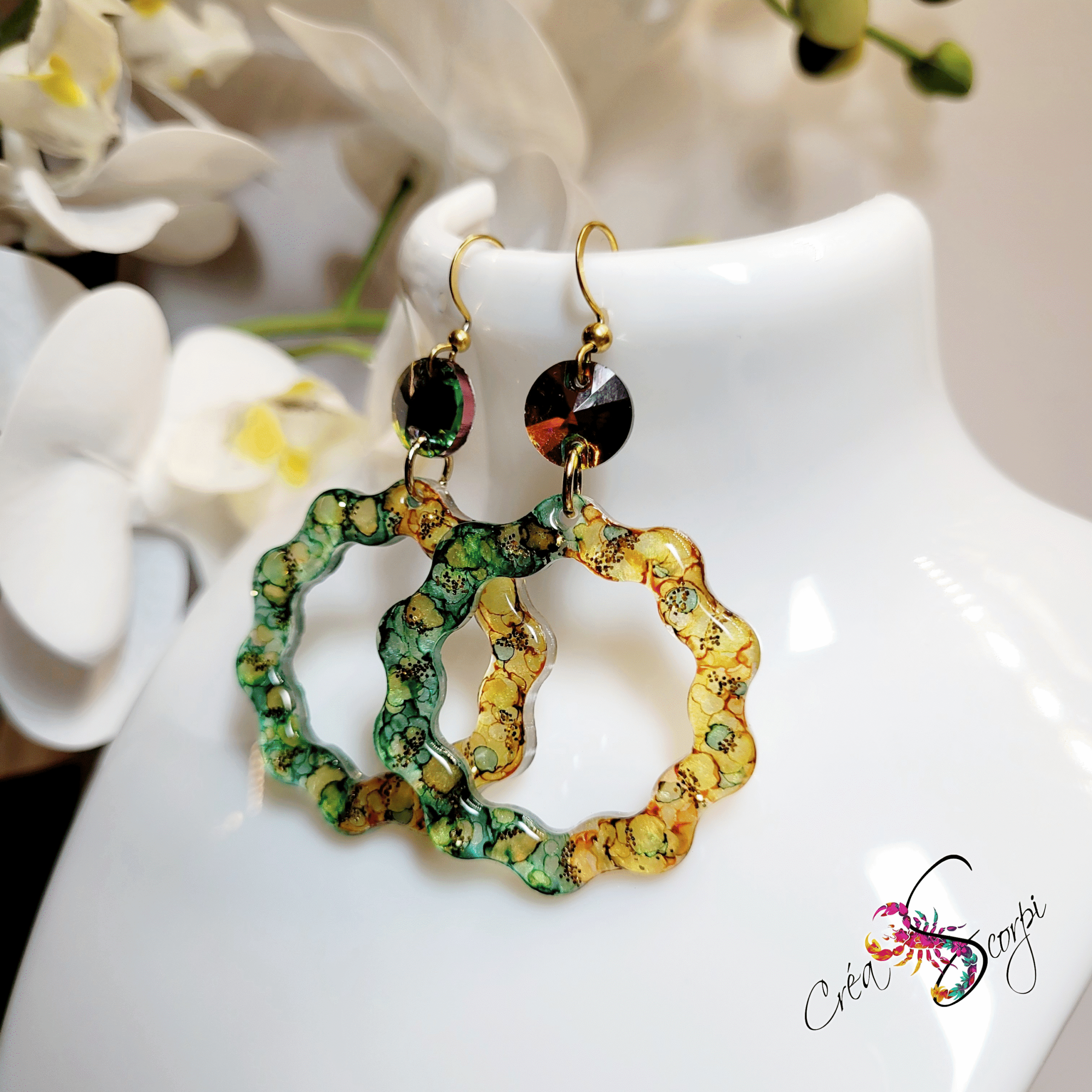 Boucles d'Oreilles Anneaux "Éclat Mosaïque Végétale" – Image 3