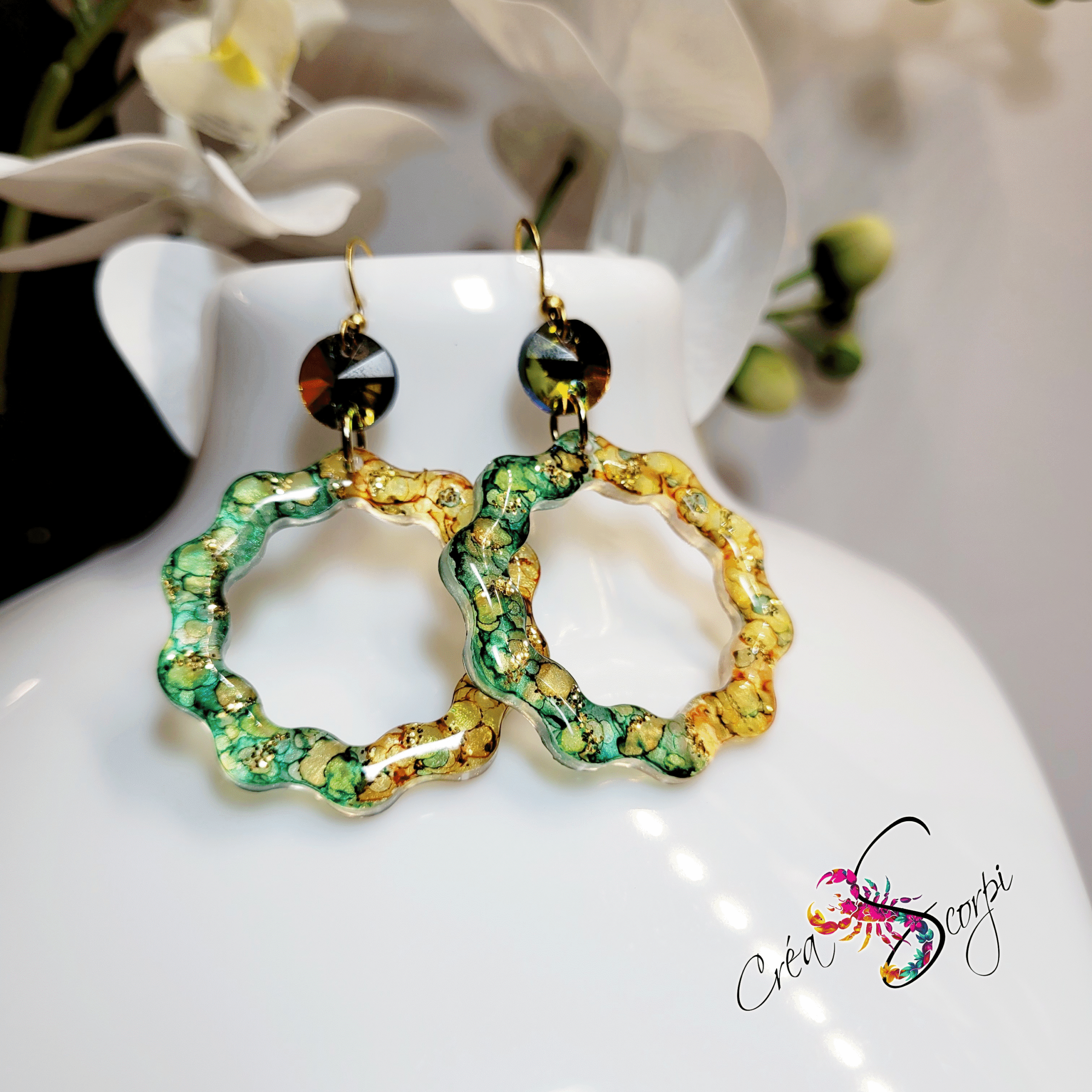 Boucles d'Oreilles Anneaux "Éclat Mosaïque Végétale"