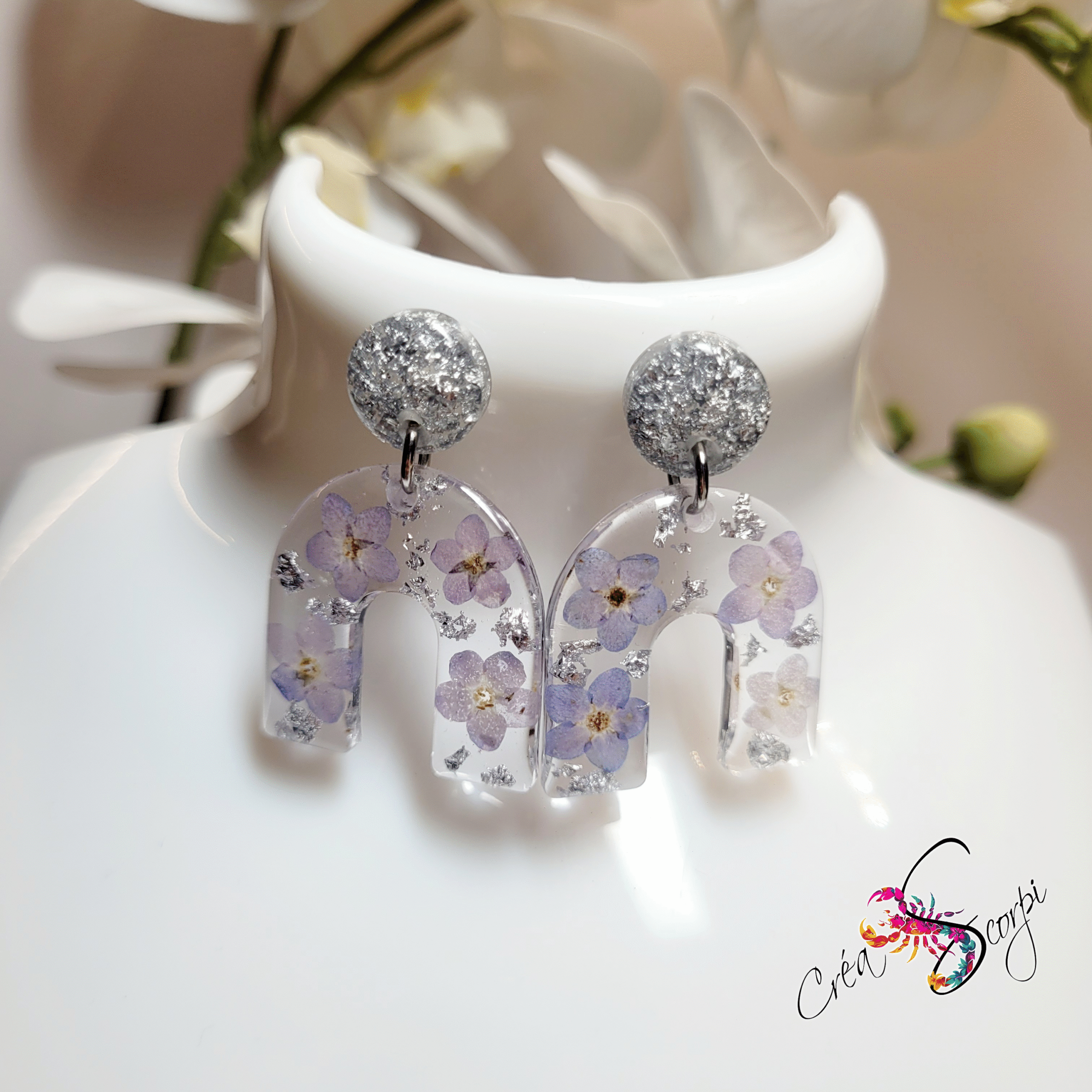 Boucles d'Oreilles "Arc-en-Ciel Fleuri Argenté" – Image 4