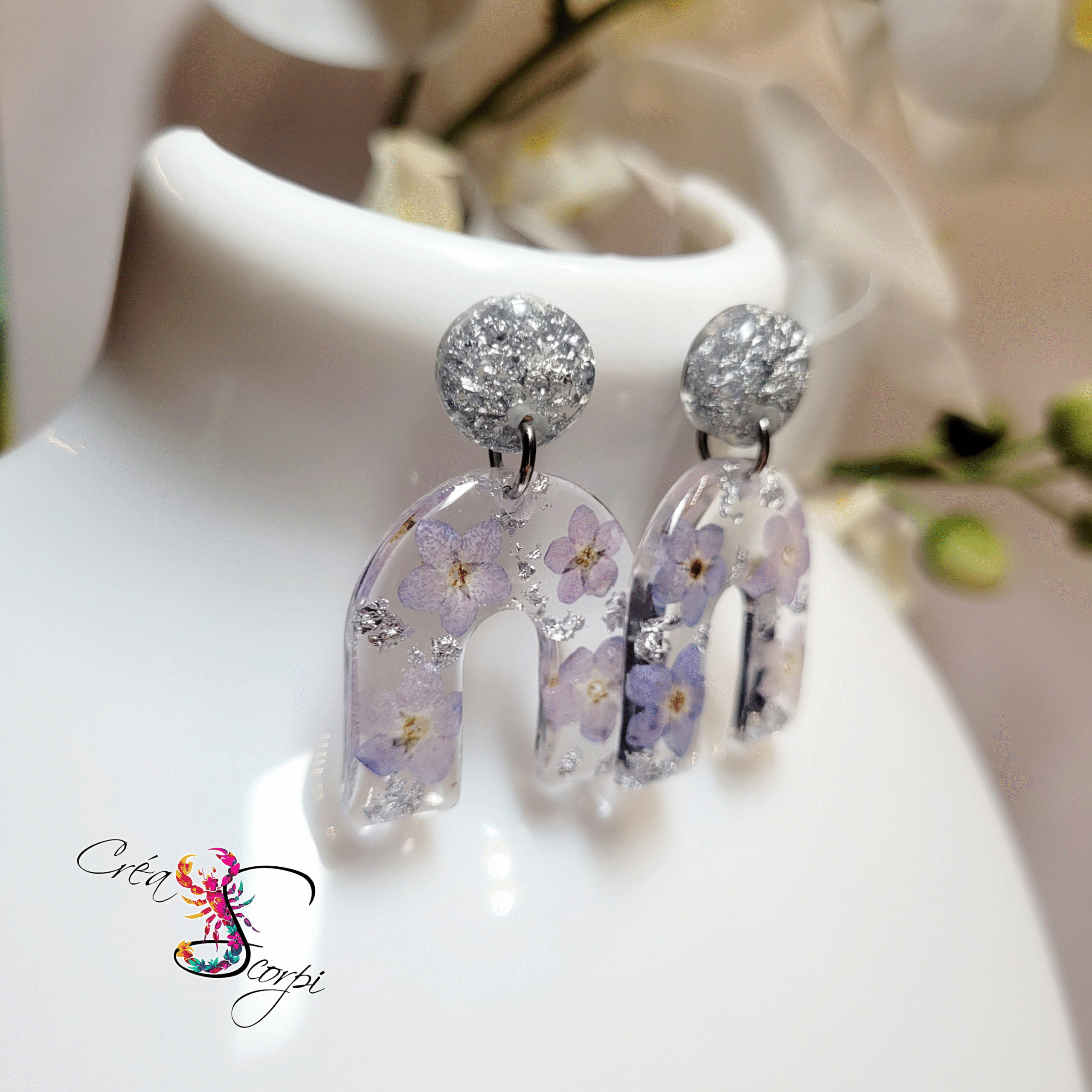 Boucles d'Oreilles "Arc-en-Ciel Fleuri Argenté" – Image 3