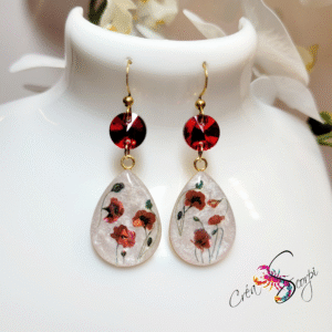 Boucles d'Oreilles Goutte Coquelicots Nacrés