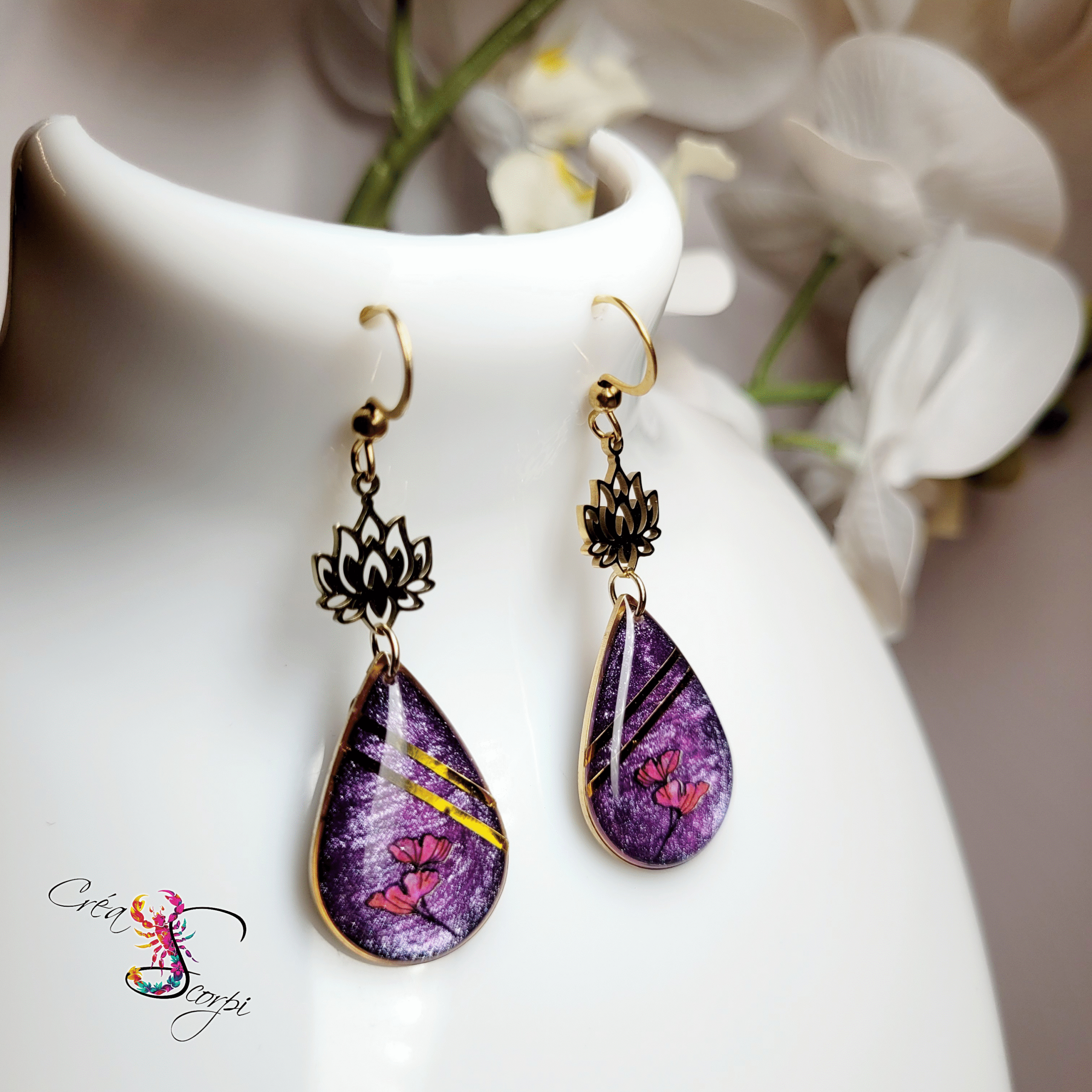 Boucles d'Oreilles "Lotus Pourpre Mystique" – Image 2