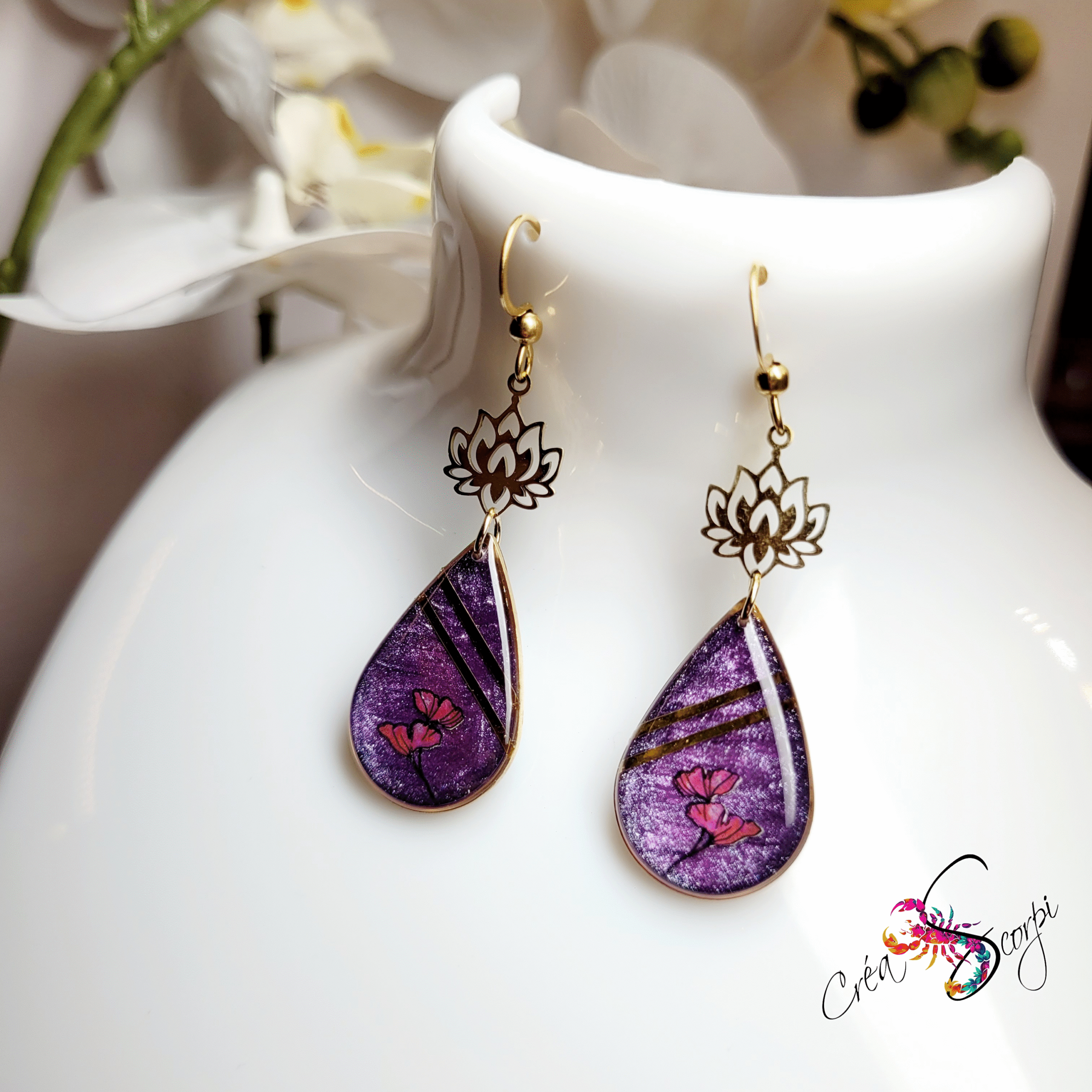 Boucles d'Oreilles "Lotus Pourpre Mystique" – Image 3