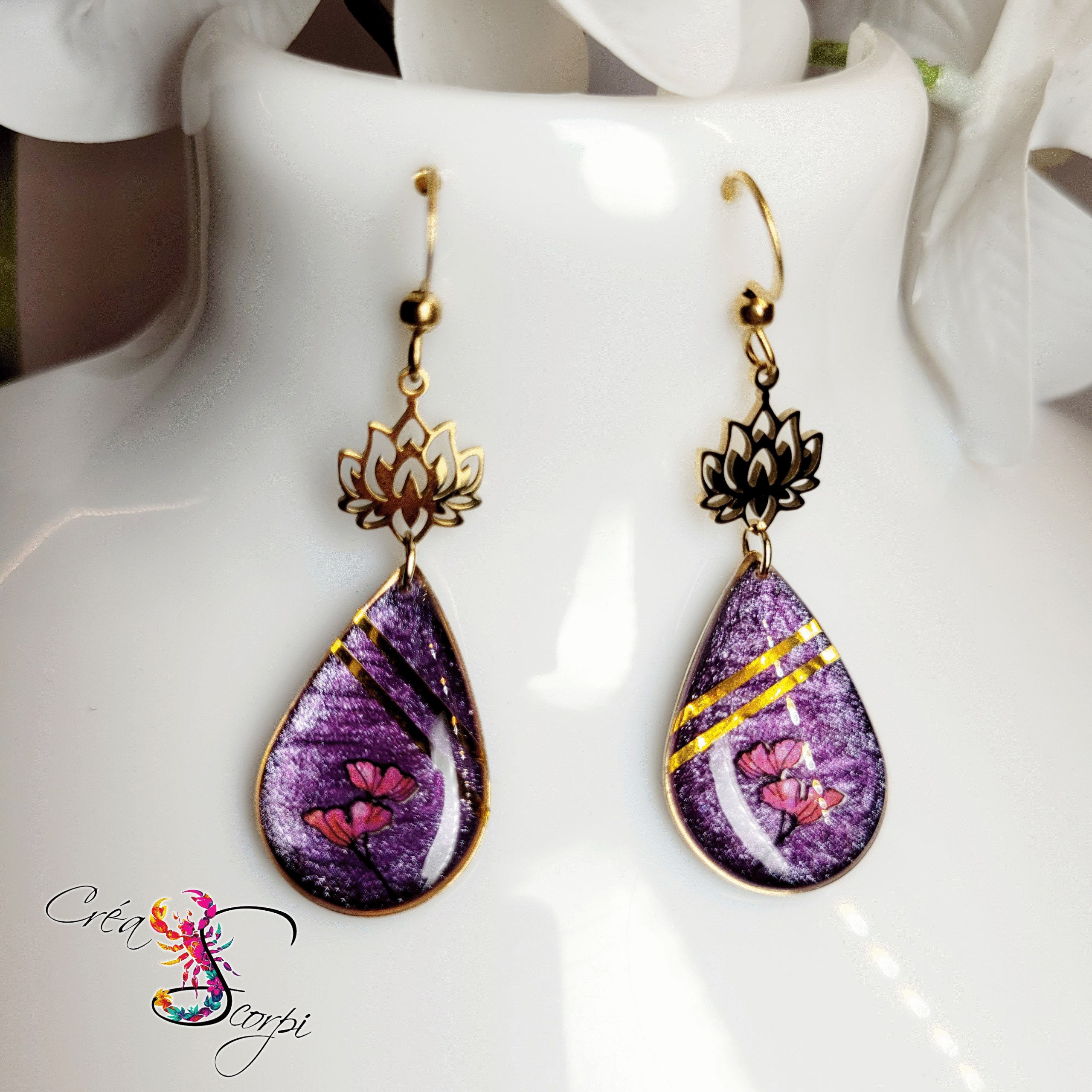 Boucles d'Oreilles "Lotus Pourpre Mystique" – Image 4