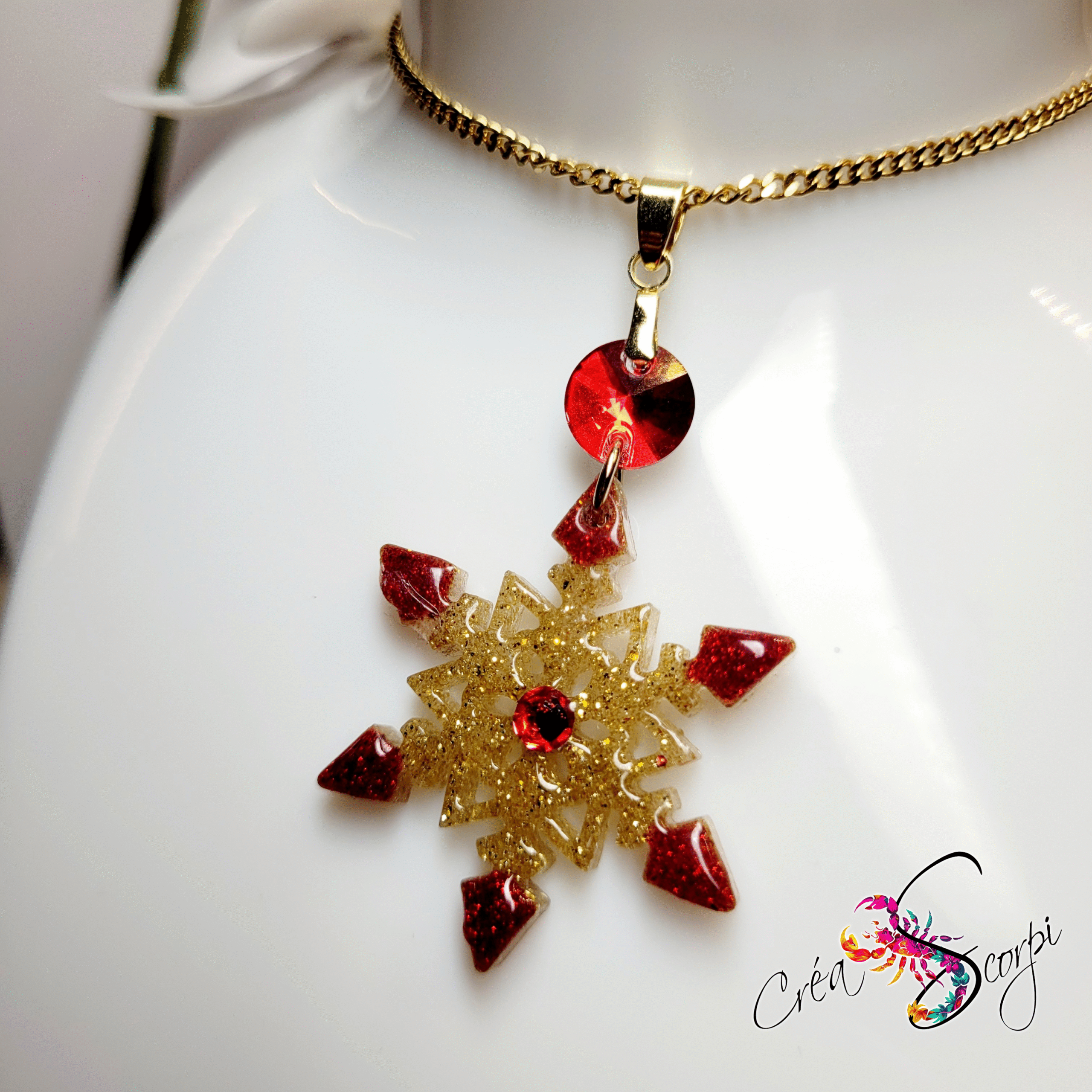 Collier Flocon Scintillant Rouge et Or – Image 2