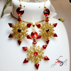 Parure Flocons Scintillants Rouge et Or