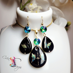 Parure Papillon Mystique Noire et Turquoise